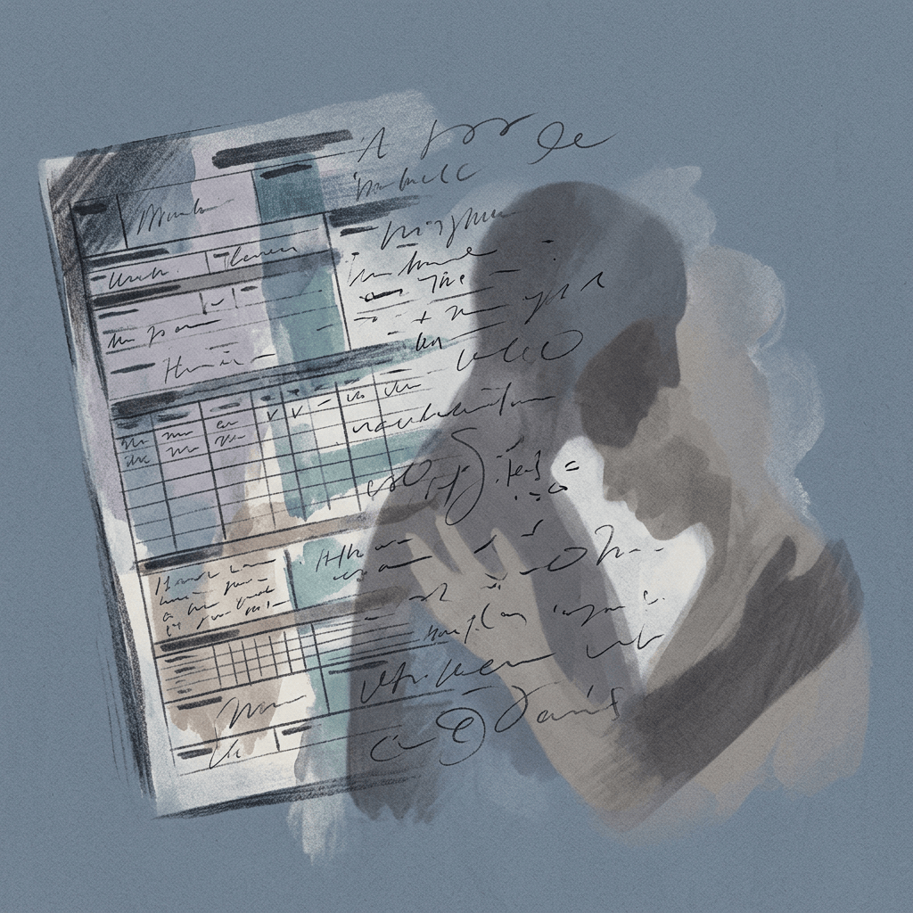Handwritten planner pages layered over a contemplative human silhouette